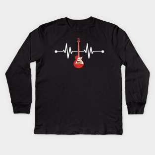 Funny Electric Guitar EKG Heartbeat Guitarist Music Lover Kids Long Sleeve T-Shirt